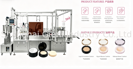 Macchina automatica di riempimento dei cuscini con posizionamento manuale della spugna e servo riempimento a quattro ugelli per la produzione di crema BB